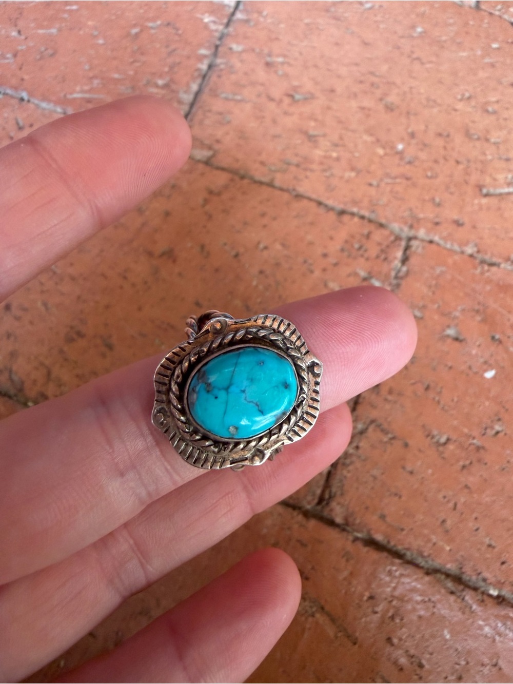 Vintage Turquoise Oval Ring jn sterling silver size 10.5